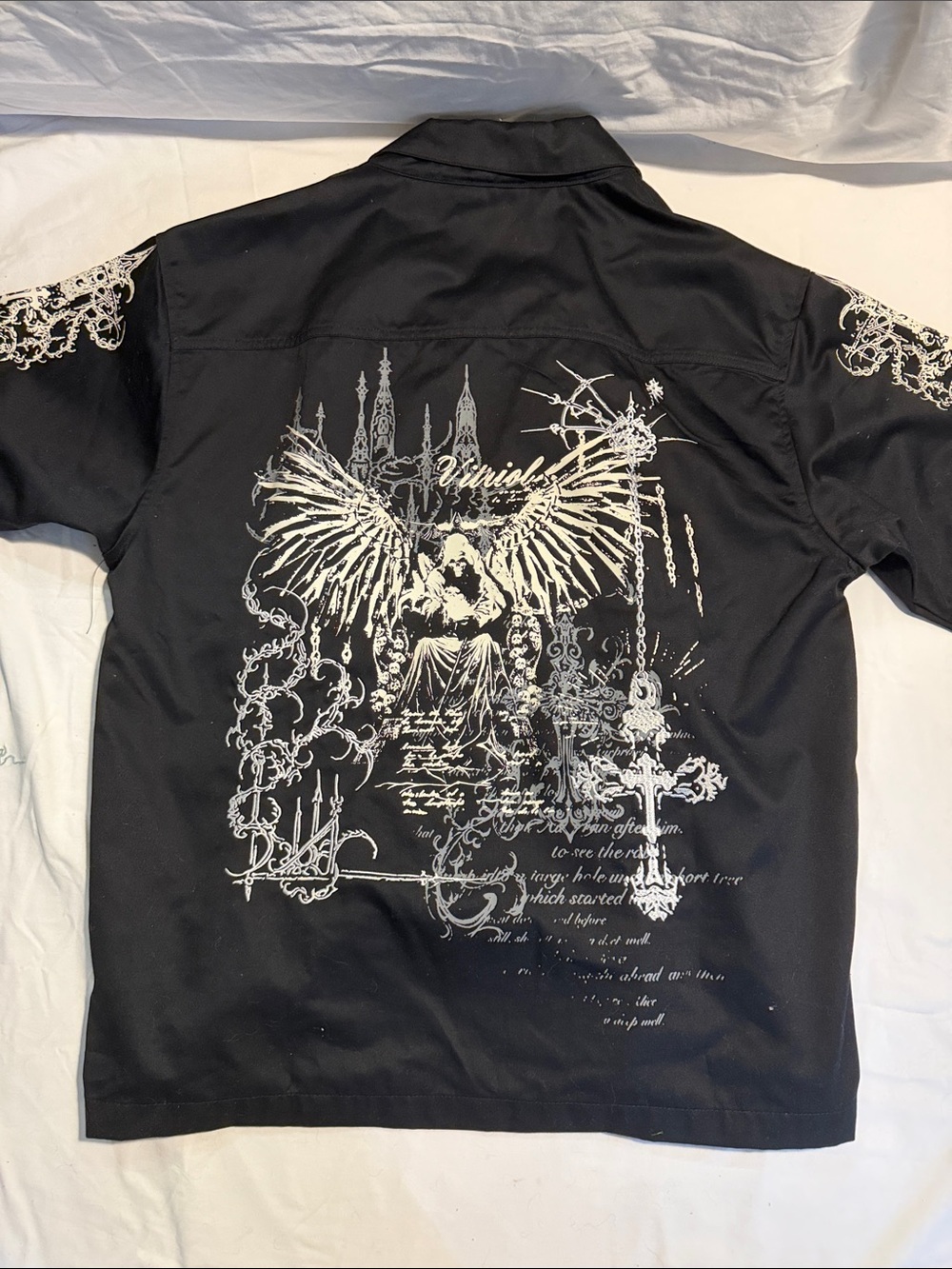Vitriol Black Quarter Zip Work Shirt Gothic Angel Graphic Men’s Large